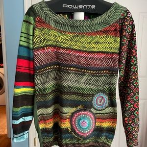 DESIGUAL COTTON MULTICOLOR SWEATER SIZE M no size tag